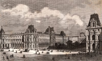 Paris Le Louvre - rycina w „La France illustree: geografia, historia, statystyka administracyjna” autorstwa V.A. Słodowo-Brązowy. 1884 autorstwa French School