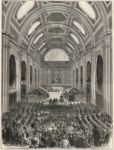 Paryż, Palais de Justice - Salle des Pas Perdus podczas oficjalnej ceremonii - Grawerowanie w „Tableau-de-Paris” autorstwa Edmonda Texiera 1852 autorstwa French School