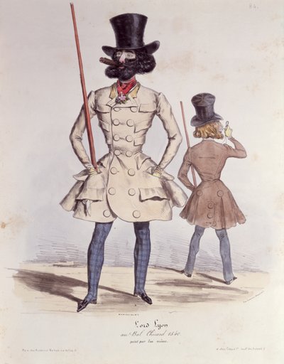 Paryscy Dandies w Bal Chicard, 1840 (kolor lito) autorstwa French School