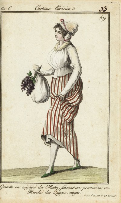 Paryska sklepikarz w luźnej porannej sukni, 26 marca 1798 (ręcznie kolorowany miedzioryt) autorstwa French School