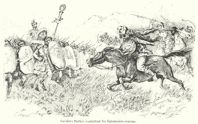 Kawaleria Partów atakująca rzymskich legionistów (rycina) autorstwa French School
