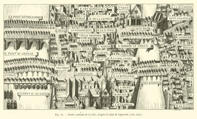Centralna część Cite, według planu gobelinowego, ok. 1540 autorstwa French School