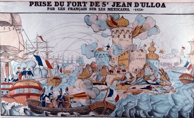 Wojna cukiernicza: inwazja na Meksyk przez wojska francuskie w dniu 27 listopada 1838 r., Bitwa pod Veracruz (odbitka Epinału) autorstwa French School