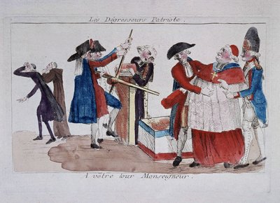Skany patriotyczne: komisarze przekazujący duchownych w prasie, aby schudnąć, koniec XVIII wieku autorstwa French School