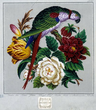 Wzór do haftu krzyżykowego (papuga) - w „Journal des Demoiselles” 1852. autorstwa French School