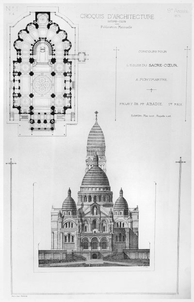 Paul Abadies zwycięski projekt w konkursie na projekt Sacré-Coeur w Montmartre, z Croquis dArchitecture, 1875 autorstwa French School