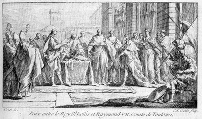 Pokój między Rajmundem VII a Ludwikiem Świętym z 1229 r. w "Histoire générale de Languedoc" Josepha Vaissete, Paryż autorstwa French School