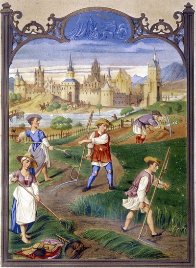 Chłopi koszący trawę, reprodukcja oświetlenia autorstwa French School