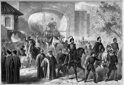 Pelerinage of Mekka: wyrusz z Konstantynopola karawaną, aby przewieźć prezenty przeznaczone do świątyni Kaaba (Kaaba lub Kaaba) autorstwa French School