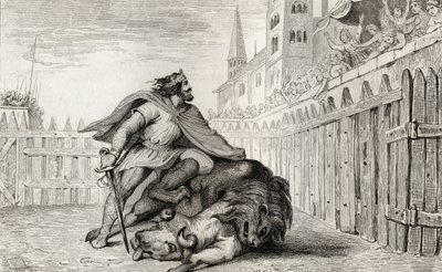 Pepin III (714-68) Łokietek z lwem i bykiem, z "Histoire de France" Colarta, wydanej ok. 1840 r. autorstwa French School