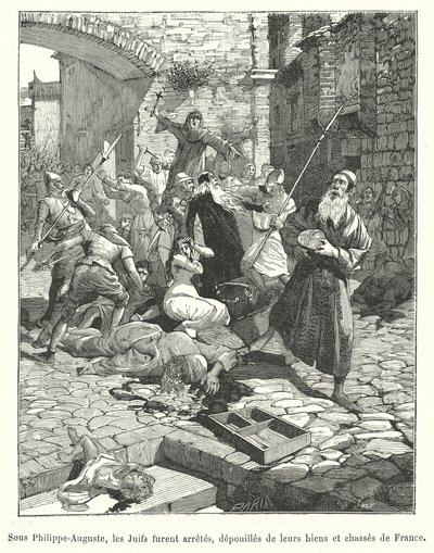 Prześladowania francuskich Żydów za panowania króla Filipa Augusta, koniec XII w. (rycina) autorstwa French School