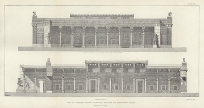 Persepolis, Sala Stu Kolumn, geometryczna elewacja i przekrój podłużny, odrestaurowana przez Ch Chipieza autorstwa French School