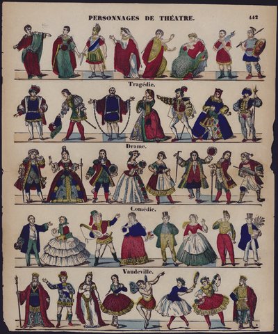 Personnages de theatre (kolorowy grawerunek) autorstwa French School