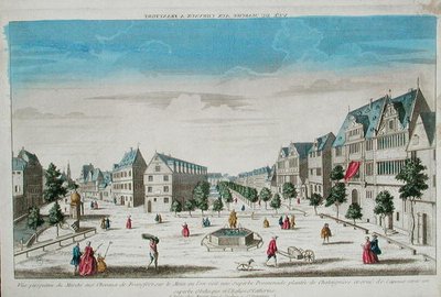 Widok perspektywiczny na Rossmarkt we Frankfurcie (rycina kolorowana) autorstwa French School