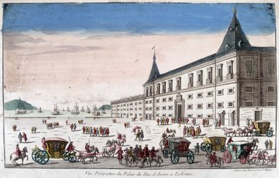 Widok perspektywiczny Pałacu Księcia Aveiro w Lizbonie - grawer autorstwa French School