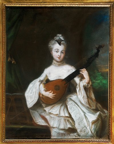 Pesne, Antoine Dama z gitarą (pergamin) autorstwa French School