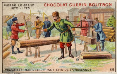 Piotr Wielki pracujący w stoczniach w Holandii (chromolitho) autorstwa French School
