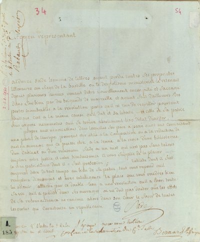 Petycja Aldonze Safe dla zatrudnienia, 1794-95 (pióro i atrament na papierze) autorstwa French School