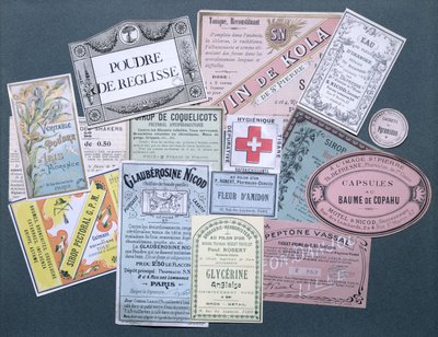 Etykiety farmaceutyczne, koniec XIX i początek XX wieku autorstwa French School