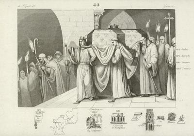 Filip III z Francji pomagający nieść trumnę swojego ojca, Ludwika IX autorstwa French School