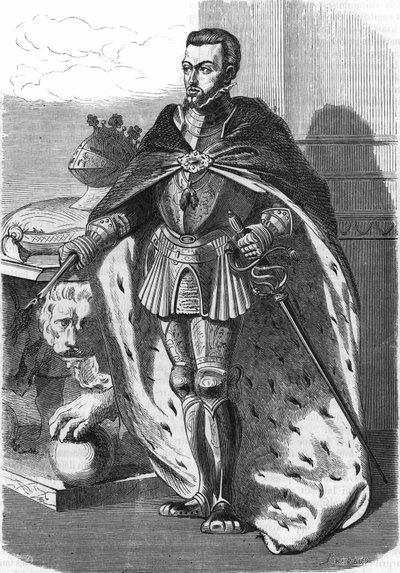 Filip II (1527-1598), król Hiszpanii. W „”Popularnej historii Francji””, bd. ok. 1885 r. Grawerowanie. autorstwa French School