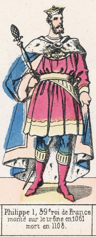 Filip 1, 39 król Francji, wstąpił na tron ​​w 1061, zmarł w 1108 (kolorowa rycina) autorstwa French School