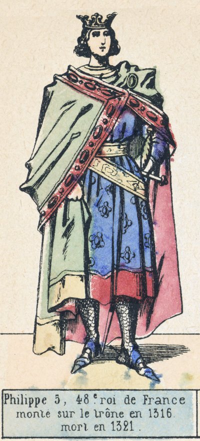 Filip 5, 48 król Francji, wstąpił na tron ​​w 1316, zmarł w 1321 (kolorowa rycina) autorstwa French School