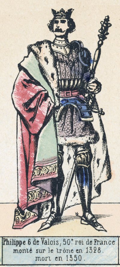 Filip 6 de Valois, 50 król Francji, wstąpił na tron ​​1328, zmarł w 1350 (kolorowa rycina) autorstwa French School