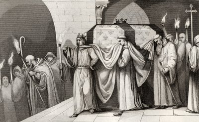 Filip III (1245–85) Śmiały pomaga nieść trumnę ojca, z „Histoire de France” Colarta, wydanej ok. 1840 r. autorstwa French School