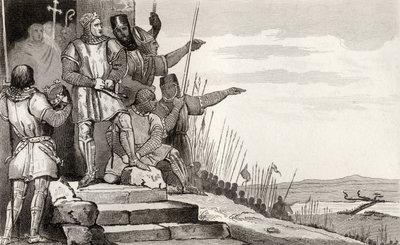 Philippe II Auguste (1165-1223) wygrywa bitwę pod Bouvine po modlitwie, z „Histoire de France” Colarta, opublikowanej ok. 1840 autorstwa French School