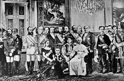 Fotomontaż Władców Świata, 1867 (kolakowane zdjęcia bw) autorstwa French School