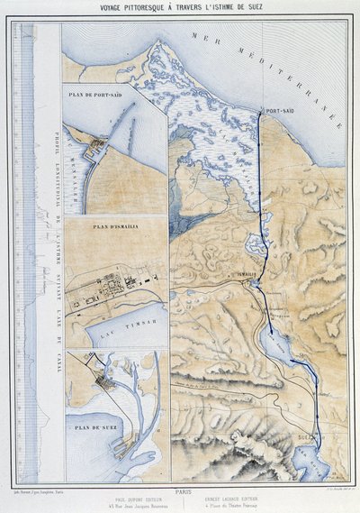 Malownicza podróż przez Przesmyk Sueski (Plan Sueski) w „Inauguracji Kanału Sueskiego przez G. Nicole. 1869 autorstwa French School