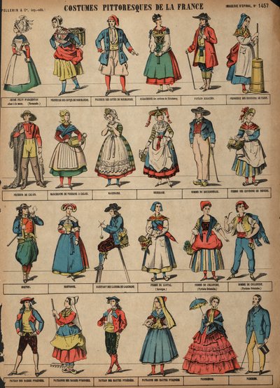 Malownicze kostiumy Francji (kolorowe grawerowanie) autorstwa French School