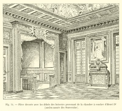 Pokój ozdobiony szczątkami stolarki z sypialni Henryka IV, dawnego Muzeum Suwerenów autorstwa French School