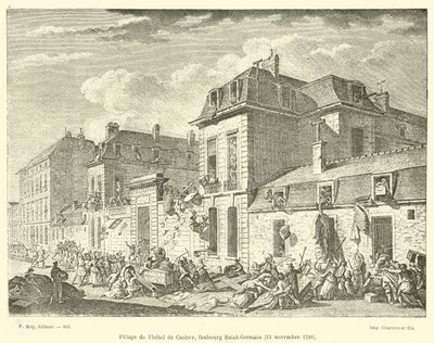 Splądrowanie hotelu de Castres, Faubourg Saint-Germain, 13 listopada 1790 r. autorstwa French School