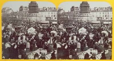 Place de la Bastille, targ szynki, Paryż, widok stereoskopowy, ok. 1860 r. autorstwa French School