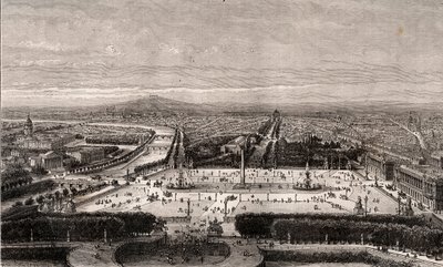 Place de la Concorde w Paryżu - rycina w „La France illustree: geografia, historia, administracja statystyczna” autorstwa V.A. Słodowo-Brązowy. 1884 autorstwa French School