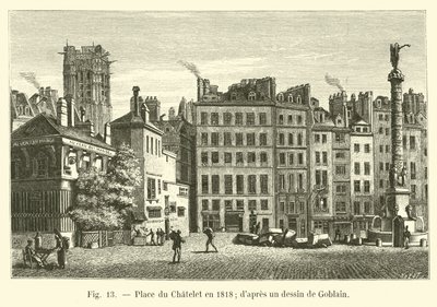 Place du Chatelet w 1818 r.; po rysunku Gobelina autorstwa French School