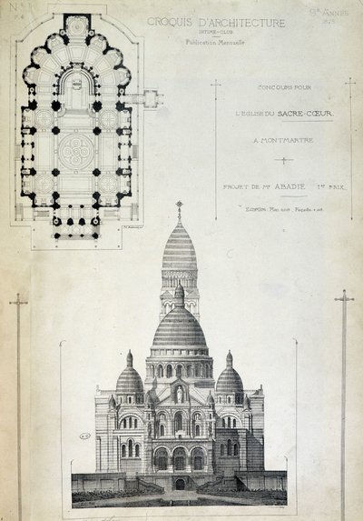 Plan i elewacja Najświętszego Serca Pana Jezusa, projekt p.Abadie, koniec XIX w. autorstwa French School