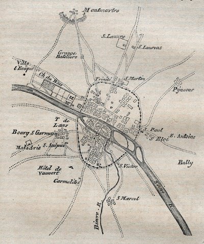 Plan Paryża pod Philippe Auguste autorstwa French School