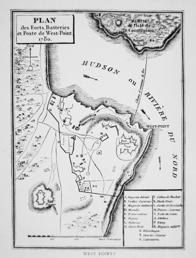 Plan West Point, kluczowego fortu, który Benedict Arnold planował dostarczyć Brytyjczykom podczas wojny o niepodległość (lito) autorstwa French School