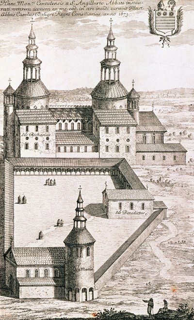 Plan opactwa benedyktynów w Saint-Riquier w 1673 r. autorstwa French School