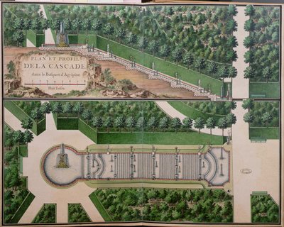 Plan kaskady w gaju Agrypina, z Ogrodów w Marly, początek XVIII wieku (wc na papierze) (patrz także 163976) autorstwa French School