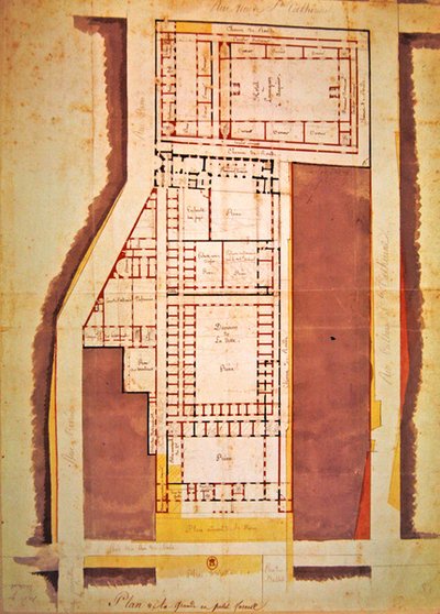 Plan więzienia Grande and Petite Force, rue du Roi de Sicile, Paryż (tusz i pranie na papierze) autorstwa French School