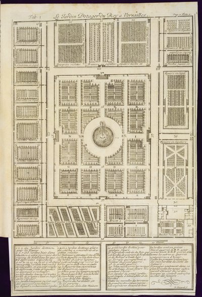 Plan of the Kings Vegetable Gardens w Wersalu, z Le Parfait Jardinier, ou Instruction pour les Jardins Fruitiers et Potager, Jean de la Quintinye, opublikowany 1695 autorstwa French School