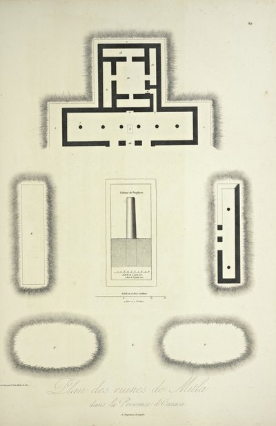Plan ruin Mitla w prowincji Oaxaca, ilustracja z „Widoków Kordylierów i pomników ludów tubylczych Ameryki” autorstwa Alexandra von Humboldta i Aime Bonpland autorstwa French School