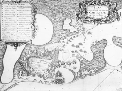 Plan miasta i portu Cartagena w Kolumbii z 1697 r. autorstwa French School