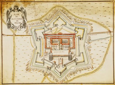Plan cytadeli Mediolanu (pióro i atrament i toaleta na papierze) autorstwa French School