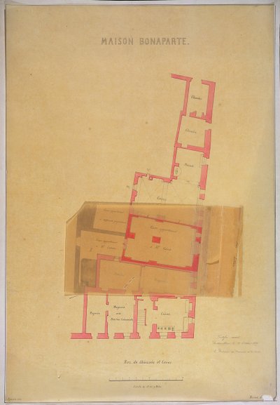 Plan parteru i piwnic domu w Ajaccio na Korsyce, gdzie urodził się Napoleon Bonaparte (1769-1821), 1837 autorstwa French School