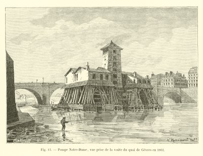 Pompa Notre-Dame, widok ze sklepienia Quai de Gevres w 1861 r. autorstwa French School